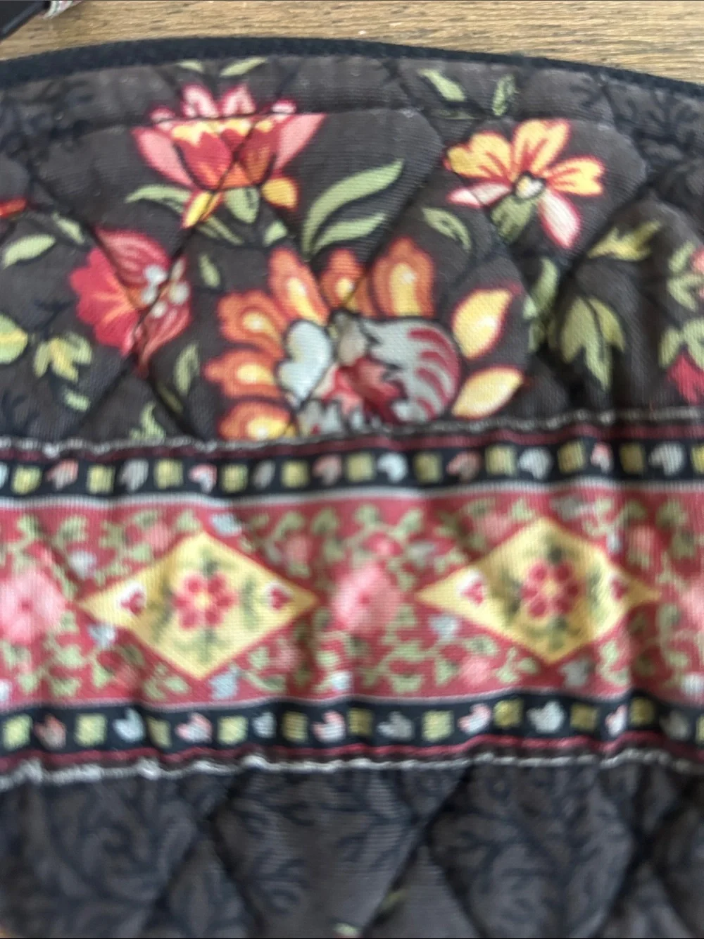 Vera Bradley Vintage Retired 1990 Floral Chocolat Pattern Quilted Coin Pouch.